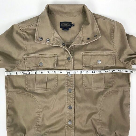 Pendleton Malin Snap Front Jacket Women's Medium Petite Tan Pockets Stretch - Picture 8 of 10